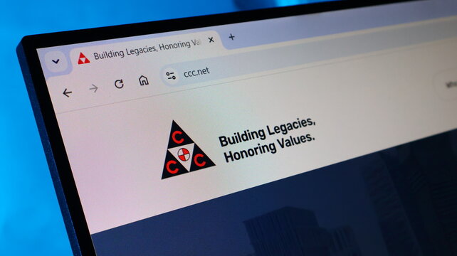 Consolidated Contractors Company CCC website displayed with corporate branding and slogan.