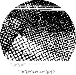 Fototapeta na wymiar Glitch distorted grunge layer circle . Noise destroyed texture . Trendy defect error shapes . Overlay grunge texture . Distressed effect .Vector shapes with a halftone dots screen print texture.