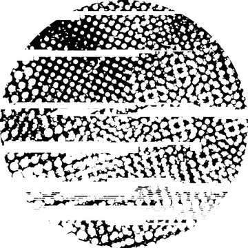 Glitch distorted grunge layer circle . Noise destroyed texture . Trendy defect error shapes . Overlay grunge texture . Distressed effect .Vector shapes with a halftone dots screen print texture.