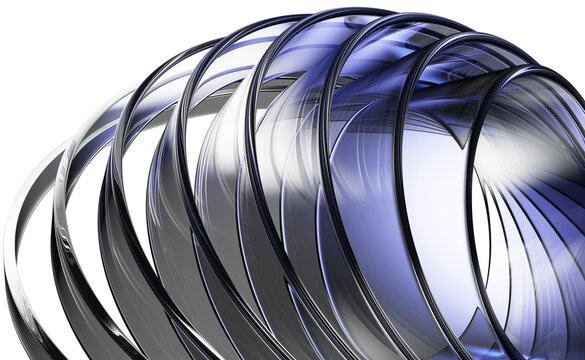 Neon glass 3d background with spiral glass ribbon. Luminous transparent curve strip with blue silver gradient and layered effect on dark bg. Modern abstract wallpaper, futuristic tech