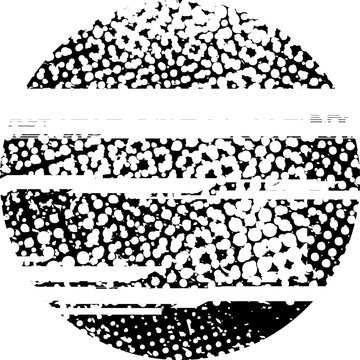 Glitch distorted grunge layer circle . Noise destroyed texture . Trendy defect error shapes . Overlay grunge texture . Distressed effect .Vector shapes with a halftone dots screen print texture.
