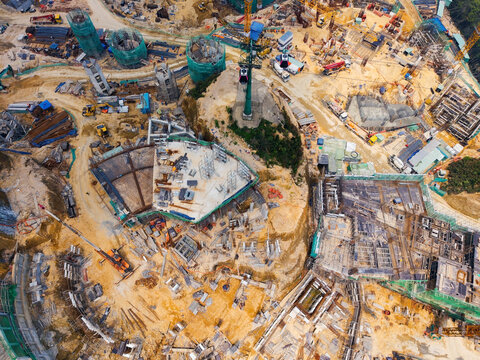 Aerial view Construction progress at car pouring concrete, urban development and engineering