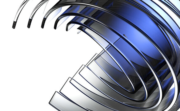 Dark glass 3d background with transparent curve wave ribbons in blue silver gradient colors. Abstract lines, plastic stripes with layer effect. Modern wallpaper, futuristic technology