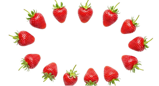 Fresh red strawberries in a circle isolated on transparent background
