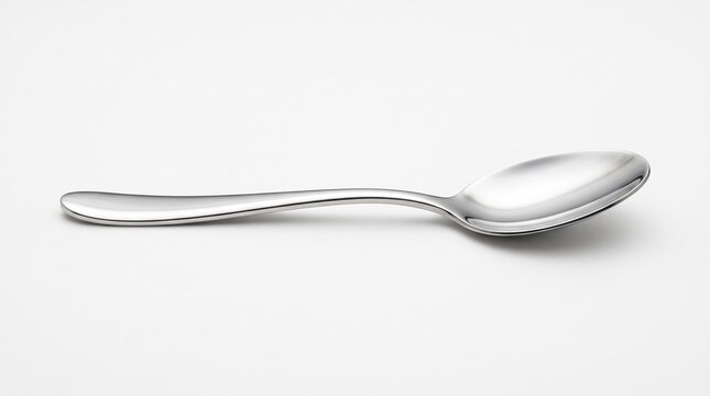 Sleek Polished Stainless Steel Tablespoon Isolated on a Minimalist White Background
