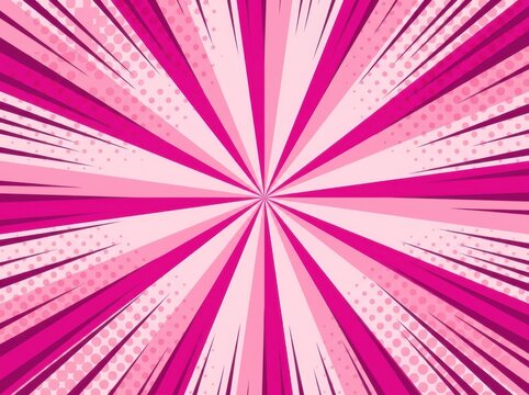 Pink comic book background with zoom lines creates energetic action scene for pop art graphic design.