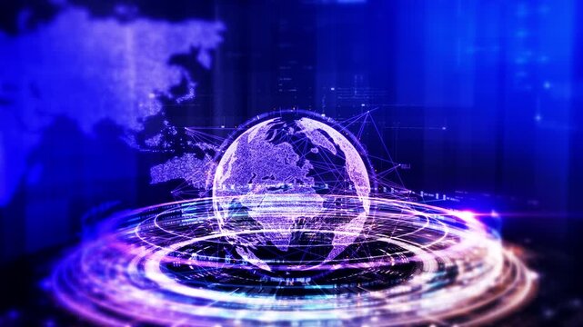 Futuristic global financial data visualization, world map and digital globe with candlestick chart, stock trading analytics, forex market dashboard, fintech infographic, big data interface