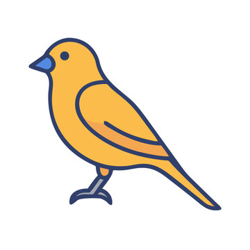 Stylized yellow canary illustration on black background, vector graphic