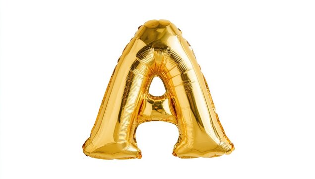 Golden Letter A Balloon Isolated on White Background.