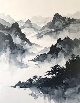 Dramatic snow capped mountain peaks under cloudy sky.