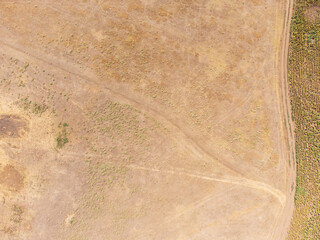 A striking drone photo series capturing the stark reality of climate change on the Great Hungarian Plain (Alföld), showcasing vast, cracked earth, sun-bleached yellow fields, and parched landscapes un © Fulop