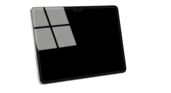 Black tablet icon with grey screen isolated on transparent background