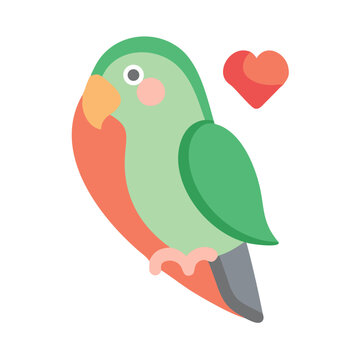 Cute cartoon lovebird with heart isolated on black backdrop