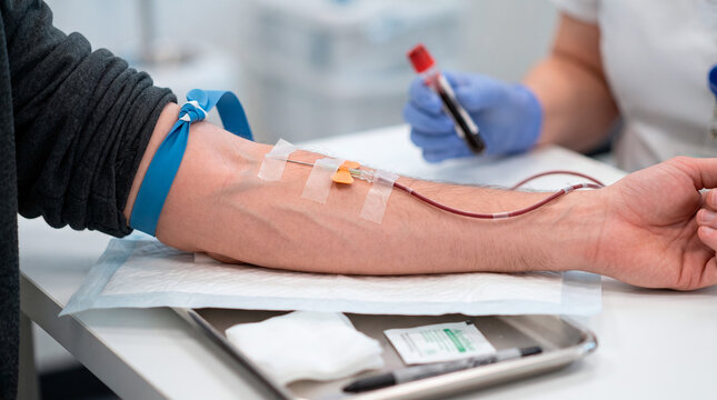 Medical professional drawing blood from a patient's arm for laboratory testing