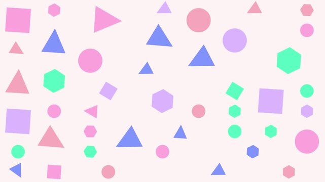 Pastel geometric shapes floating background animation loop with soft colors floating elements triangle pattern square design circle elements polygon art