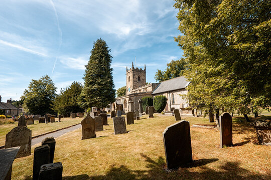 Historic church building in Eyam Peak District standing tall in a