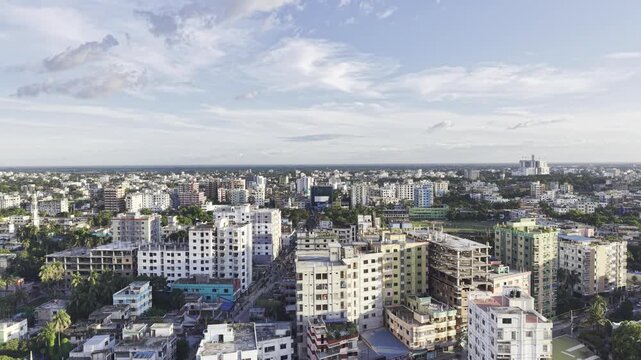 Aerial view of a dense developing city skyline