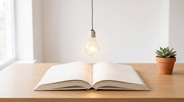 Light Bulb Above Open Book Representing Learning and Creative Ideas