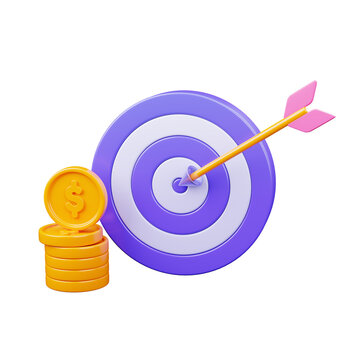 3D Financial Target with Arrow, Coins and Investment Goal