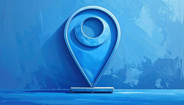 Modern blue location pin icon on abstract background.