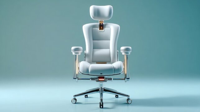 Ergonomic Office Chair: A sleek, modern ergonomic office chair designed for maximum comfort and support, showcased against a gradient blue background.
