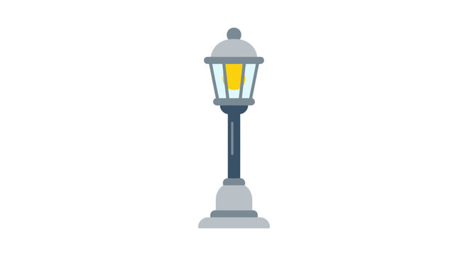 Vintage street lamp with illuminated bulb flat vector silhouette streetlight