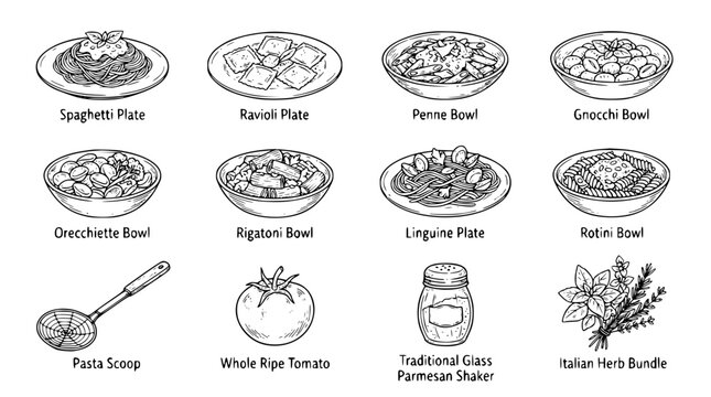 Italian Pasta Doodle Vector Collection for Menus