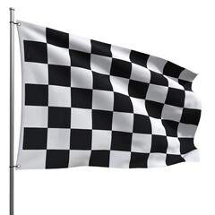 Fototapeta premium Chequered flag waving on pole with clear sky during sporting event success concept Isolated on transparent background