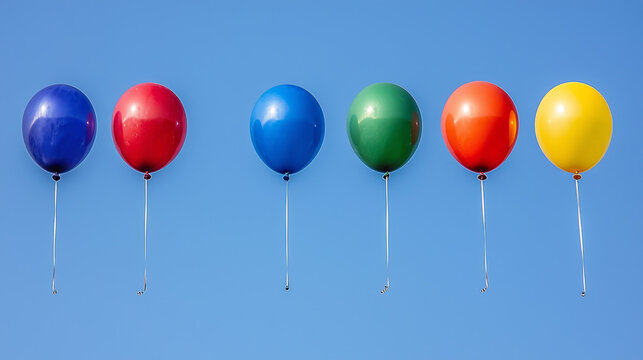Colorful balloon floating blue sky rainbow celebration party cheerful outdoor helium festive happiness arranged row bright vibrant summer event fun joyful decoration