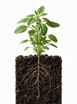 Upright Green Spinach Seedling with Dense Leaves and Deep Taproot System in Soil Cube