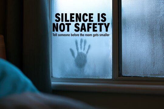 Condensation - covered bedroom window with handprint and mental health awareness message