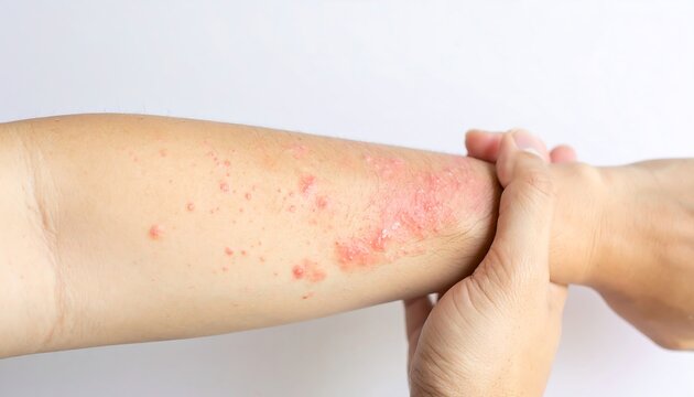 Close up of human arm with skin irritation marks.