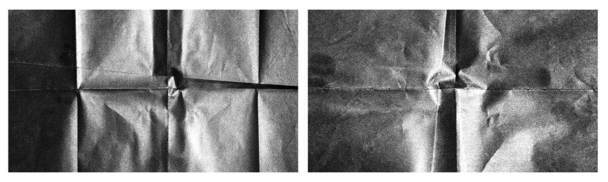 Collection of 2 Folded paper retro aged grunge textures, to create a vintage visual effect for backgrounds for music cd covers, posters, greeting cards, banners, web, landings and other