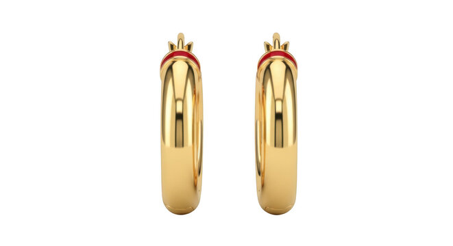 Pair of shiny gold hoop earrings isolated on transparent background
