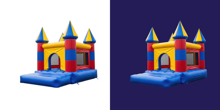 Colorful inflatable bouncy castle house for kids party activity playground transparent png