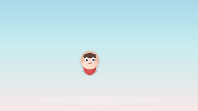 Cute round cartoon character jumps playfully in this smooth animated motion video showcasing clean flat design style and minimalist aesthetics