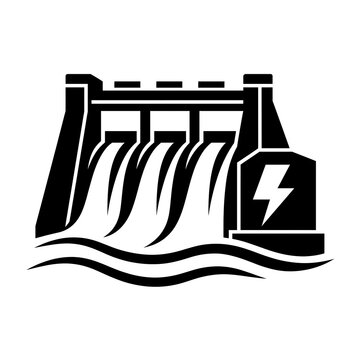 Hydroelectric Dam Power Plant Generating Renewable Electricity Black Silhouette Icon Isolated for Green Energy Corporate Infographics
