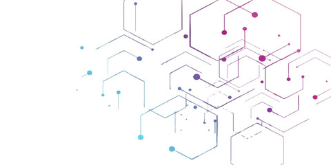 Obraz premium Neon Hexagon Technology Circuit Network on Dark Background