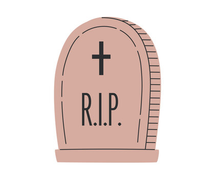 Halloween tombstone with cross and R.I.P. text on white background. Flat vector illustration