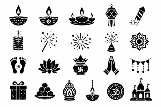 Set of simple black party and celebration icons on white background