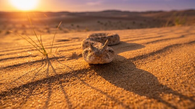 Desert horned viper on sand