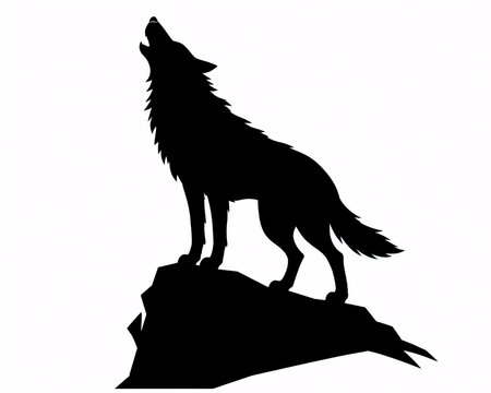 Howling Wolf Silhouette Vector &ndash; Lone Wolf on Rock Icon for Outdoor Adventure Brands