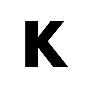 Minimalist letter K vector icon, bold black uppercase alphabet character, modern sans-serif typography for branding and logo design