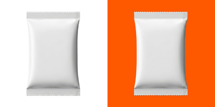 Blank white snack food foil packaging pouch mockup template design png