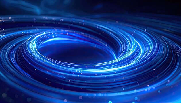 Abstract blue light vortex with glowing particles.