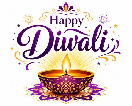 Happy diwali greeting card with a decorative glowing oil lamp design