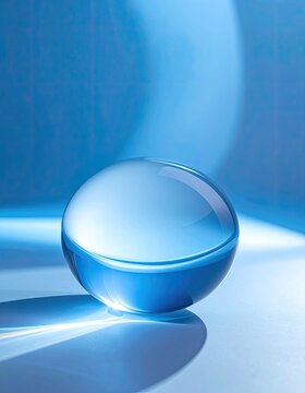 A crystal ball reflects light with a blue gradient background.