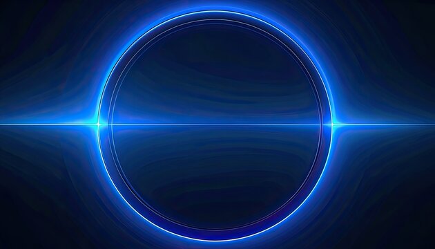A dark blue abstract background features a glowing blue circle and a horizontal line.