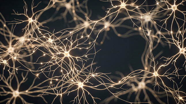 Golden glowing neuron network connections background for brain science and technology design
