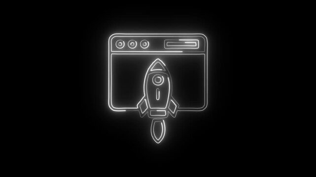 Browser Rocket Launch Icon Animation with Glowing Lines on Black Background